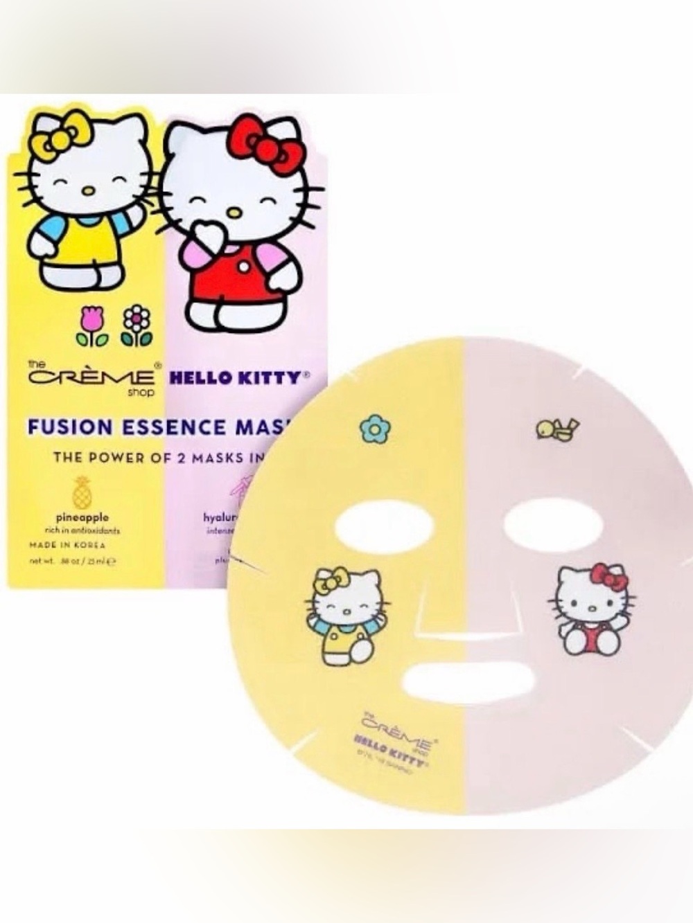 The Crème Shop Hello Kitty Fusion Essence Mask Pineapple & Hyaluronic Acid 3pk